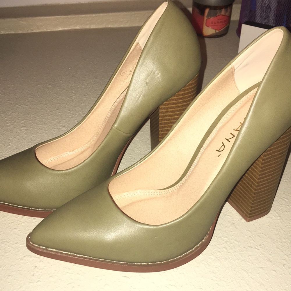 Army green wedged heels
